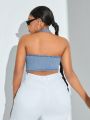 SHEIN SXY Plus Size Hollow Out Halter Denim Top