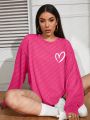 Heart Print Drop Shoulder Oversized Tee