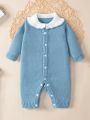 Baby Girl Peter Pan Collar Button Front Sweater Jumpsuit