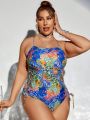 SHEIN Swim SXY Plus Size Printed Cross Back One-Piece Swimsuit