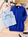 Little Girls' Solid Color Sweatshirt And Vest Jacket Set