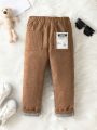 SHEIN Kids EVRYDAY Toddler Boys' Casual Thick Winter Pants With Lovely Letter Patch And Minimalist Design