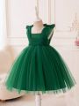 Toddler Girls' Mesh Party Dress With Bow Decoration