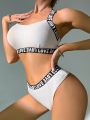 Letter Tape Rib Lingerie Set