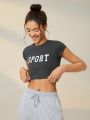 SHEIN Leisure Letter Graphic Crop Sports Tee