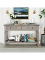 Classic Retro Style Console Table with Three Top Drawers and Open Style Bottom Shelf, Easy Assembly