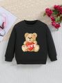 Little Girls' Letter & Bear Printed Round Neck Sweatshirt