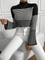 SHEIN Privé Flare Sleeve Sweater With Patchwork Design