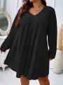 SHEIN CURVE+ Plus Size Women'S V-Neck Long Sleeve Dress