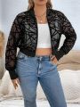 SHEIN Essnce Plus Geo Print Zip Up Crop Bomber Jacket