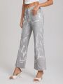 KAYPHORIA Graphic Print Cut Out Waist Flare Leg Pants