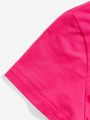 Toddler Girls' Cartoon Pattern Short Sleeve T-shirt, Suitable For Summer