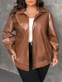 SHEIN Frenchy Plus Size Pu Leather Jacket With Drop Shoulder