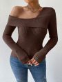 SHEIN Essnce Asymmetrical Neck Ribbed Knit Sweater
