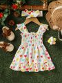 Baby Girl Heart Pattern Double Layer Ruffle Strap Sundress