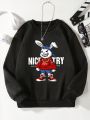 Tween Boy Rabbit & Letter Graphic Thermal Lined Pullover