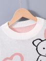 SHEIN Kids QTFun Tween Girl Heart & Bear Pattern Drop Shoulder Sweater