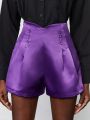 SHEIN BIZwear Ladies' Solid Color Shorts With Decorative Buttons