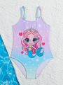 Toddler Girls' Mermaid Printed One-piece Swimsuit With Spaghetti Straps