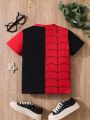 SHEIN Kids EVRYDAY Little Boys' Contrast Color Spider & Letter Print T-Shirt