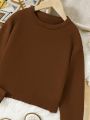 Tween Girls' Casual Basic Round Neck Solid Color Pullover Sweater