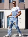 Men's Faded And Distressed Denim Overalls