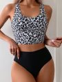 SHEIN Swim Classy Ladies Leopard Print Sleeveless Bikini Set