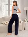 Women'S Stripe Tank Top And Long Pants Lounge Wear Set