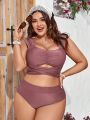 SHEIN Swim Vcay Plus Size Crossed Hem Wide Strap Top And High Waisted Triangle Bikini Bottom Set