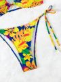 SHEIN Swim Vcay Women's Tropical Plant Flower Printed Swimwear Set