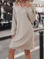 Quarter Zip Ribbed Knit Tee Dress