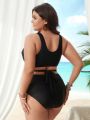 SHEIN Swim Basics Plus Size Women'S Cross-Tie Swimsuit Top