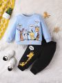Baby Boys' Casual Animal Printed Long Sleeve Sweatshirt And Jogger Pants Set, Spring/autumn