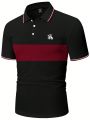 Manfinity Men's Plus Size Horse Pattern Color Block Embellished Polo Shirt