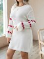 SHEIN Privé Plus Heart Pattern Drop Shoulder Sweater Dress