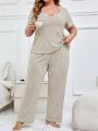 Plus Size Notch Neck Short Sleeve T-Shirt And Long Pants Pajama Set