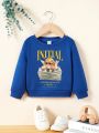 Baby Boys' Casual Cartoon Pattern Long Sleeve Sweatshirt Pullover, Suitable For Autumn And Winter