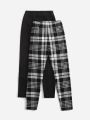 SHEIN Kids EVRYDAY Girls Plaid Print Leggings & Solid Leggings