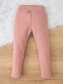 Little Girls' High Waist Slim Fit Warm Stretchy Fleece Lined Leggings, Autumn And Winter