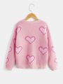 SHEIN Girls Heart Pattern Drop Shoulder Sweater