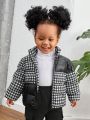 SHEIN Baby Girls' Leisure Plaid Patchwork Padded Jacket With Stand Collar, Winter