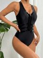 SHEIN Swim Chicsea Women'S One Piece Swimsuit With Front Zipper Closure