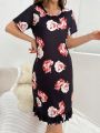 Women's Floral Printed Short Sleeve Sleep Dress