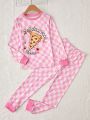 Girls' Pizza Print Two Piece Set, Long Sleeve Top And Long Pants, Autumn And Winter Home Wear