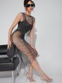 Luxe Womens Crystal Sheer Skirt