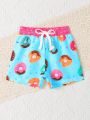 Baby Boys Donuts Print Drawstring Waist Swim Shorts