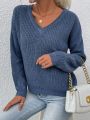 SHEIN LUNE V-neckline Drop Shoulder Sleeve Sweater