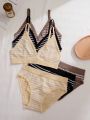 3pcs Striped Print Lingerie Set