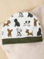 SHEIN Newborn Baby Boy Full Moon Gift Set, Cute Dog Print Jumpsuit, Jumpsuit, Hat, Saliva Napkin And Other Multi-Piece Sets