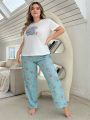 Women's Plus Size Cartoon Printed Pajama Set